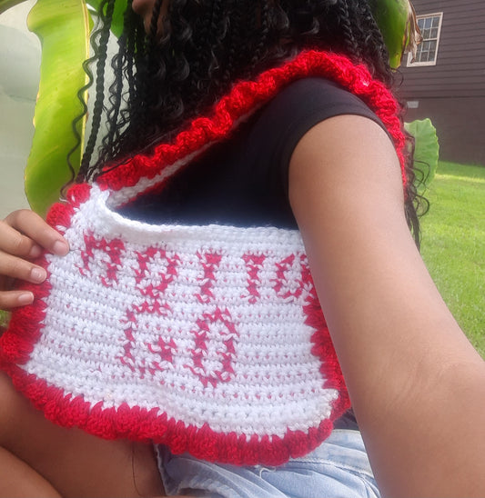 Crochet mini shoulder ruffle bag